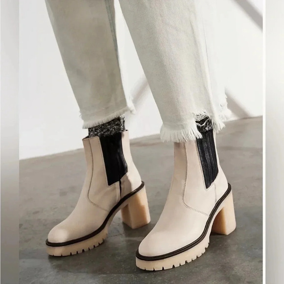 Free People Cream and Black Heeled Boots - Picture 5 of 14